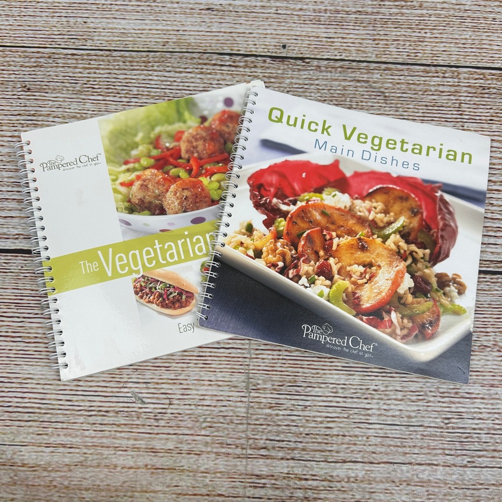2 Pampered Chef The Vegetarian Table & Quick Vegetarian Main Dishes Cookbook Set